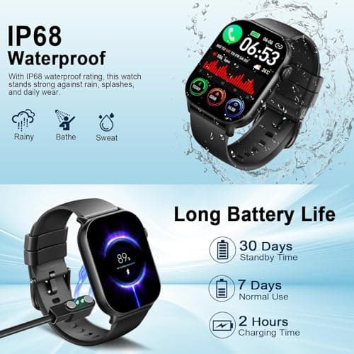 Smart Watch(Answer/Make Call), 1.96" HD Smartwatch for Men Women, 2025 New Fitness Watch with 100+ Sport Modes, Heart Rate/Sleep/SpO2/Calories Monitor, IP68 Waterproof Activity Tracker for Android iOS