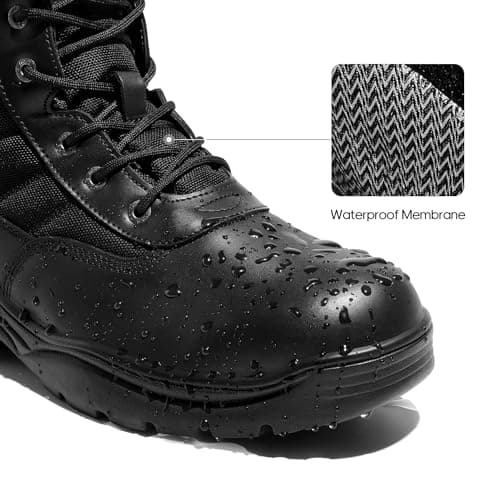 NORTIV 8 Men's Waterproof Tactical Work Boots Leather Outdoor Hiking Military 6 Inches Motorcycle Combat Boots