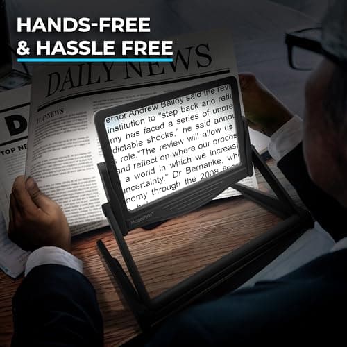 MAGNIPROS Patented 5X Large LED Page Magnifier with Detachable Stand | Eye Caring 3 Color Light Modes & Anti-Glare Lens to Reduce Eye Strain-Ideal for Reading Fine Print, Crafting, Low Vision Seniors
