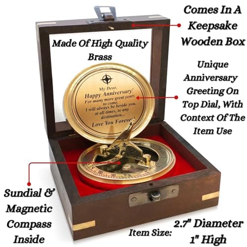 OakiWay Anniversary Sundial Compass Gift for Him or Her - Unique Gift Ideas for Husband or Wife, Men Wedding Anniversary 50th 40th 25th 20th Year Celebration, Gift Card Included
