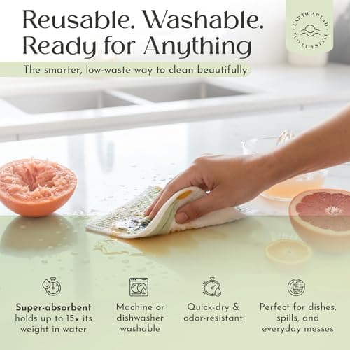 Floral Swedish Dishcloths 6-Pack – Reusable Eco-Friendly Cleaning Cloths in Plantable Packaging, Ultra-Absorbent Kitchen Sponge Cloth Gift Set.