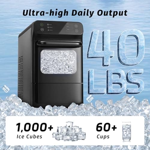 INOVIVA Nugget Ice Maker, 40 lbs/24H Soft & Chewable Nugget Ice Machine with 1.2-Gallon Tank, Automatic Water Refill, Preset Timer & Self-Cleaning, Countertop Pellet Ice Maker for Home & Kitchen