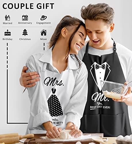 Mr & Mrs Aprons for Couple Gift-Anniversary,Bridal Shower,Wedding,Engagement,Christmas Gifts for Couple,Kitchen Gift Set