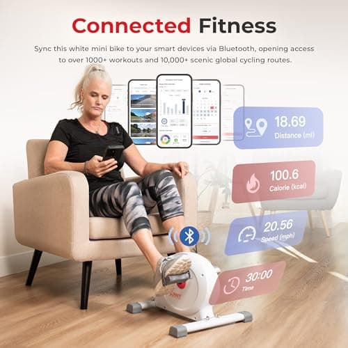 Sunny Health & Fitness Smart Under-Desk Bike Exerciser, Low-Impact Cardio Cycling Equipment for Home/Office, Mini Paddler for Arm/Leg Mobility Training, Free SunnyFit App Connect, Optional Motorized
