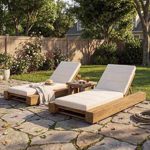 Christopher Knight Home Tory Acacia Wood Chaise Lounge Chair Outdoor Set of 2, Poolside Sun Lounger Recliner, Patio Outdoor Chaise Lounge with Cushions, Adjustable Backrest Lounge Sofa, Beige+Teak
