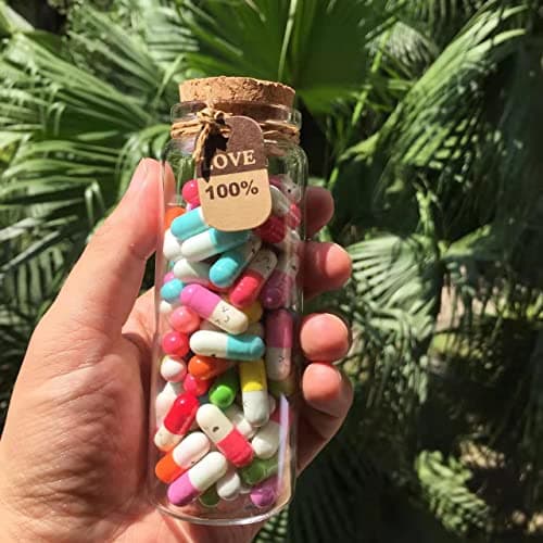 Infmetry Valentines Day Gifts For Her Him Boyfriend Girlfriend Capsule Notes Pills in a Glass Bottle Letter Messages For Couples Men Women (Mixed Color 90pcs)