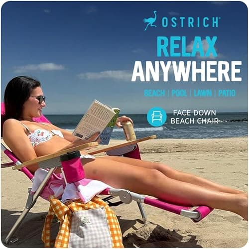 Ostrich the Deluxe 3N1 Lightweight Lawn Beach Reclining Lounge Chair with Footrest, Outdoor Furniture for Patio, Balcony, Backyard, or Porch, Pink