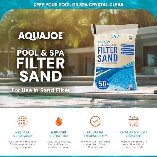 Aqua Joe Premium Pool & Spa Filter Sand, Natural Silica, 50 Lb Bag - Above Ground & Inground Swimming Pool System Accessory - Care, Cleaning & Maintenance, FLTSAND50