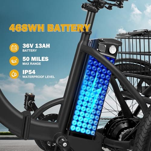 Qlife Triker Electric Bike, Peak 750W/1200W Brushless Motor Folding Trike Ebike, 499Wh Removable Battery, Step-Thru 3 Wheel Electric Bicycle, Up to 55 Miles, 20 Tire Tricycle for Adults
