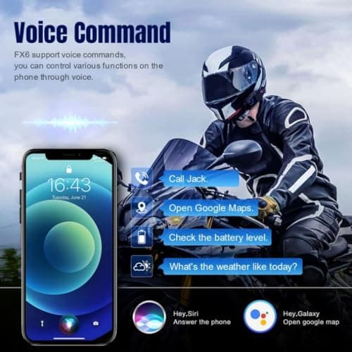 Fodsports FX6 Motorcycle Bluetooth Headset, 6 Riders Group Motorcycle Intercom Bluetooth, 1000M Motorbike Helmet Communication Systems/Voice Command/Universal Pairing/FM Radio(2 Pack)