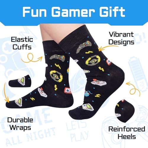 Gamer Gifts for Teens Boys - Video Game Gifts, Gaming Socks for Kids 4-18 Years with Greeting Card