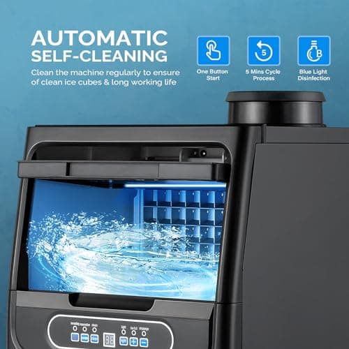 ROVSUN 110LBS/24H Commercial Ice Maker Machine with 50lbs Storage Bin, Freestanding/Countertop Ice Machine with 2 Water Inlets, Ice Scoop & Water Filter for Home Office Restaurant Bar Cafe Use