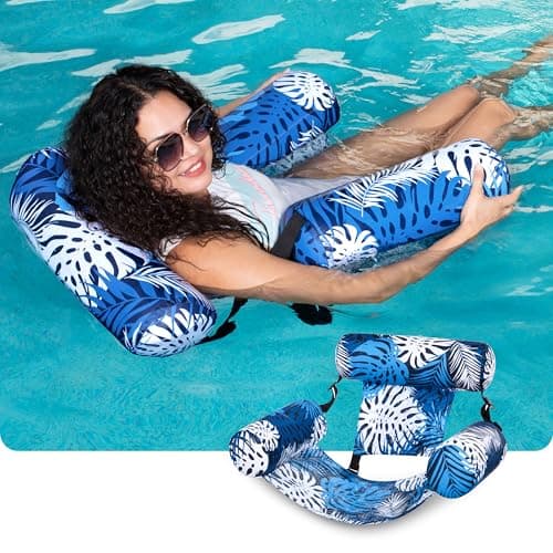 SLOOSH Pool Floats Chairs Adult,Inflatable Pool Lounge,Plant Pattern Floating Mat Hammock,Blow up Water Chairs Noodles rafts for Party Summer Water Beach Fun