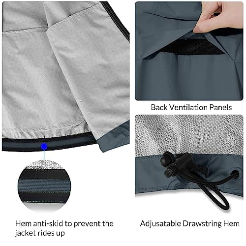 baleaf Men's Rain Jacket Waterproof Windbreaker Raincoat Running Cycling Hiking Gear Hood Lightweight Reflective Packable