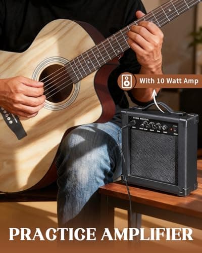 Ktaxon 41 Inch Cutaway Acoustic Electric Guitar, Full Size Manchurian Ash Body Beginner Guitars Kit with 15W Amp, Extra Strings & Capo Includes All Accessories (Natural)