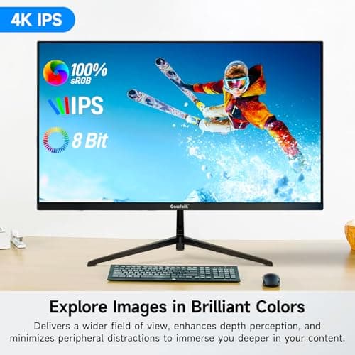 Gawfolk 27 Inch 4K Monitor IPS 60Hz, UHD 3840 x 2160p PC Monitors, Computer Dispaly for Home & Office, Support HDMI & DP, Wall Mount Compatible