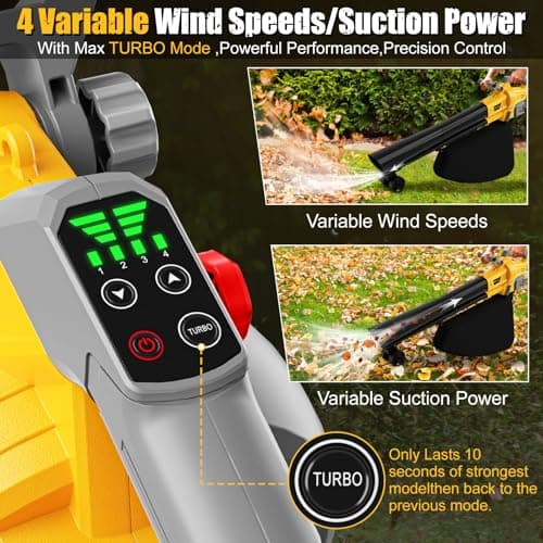 Cordless Leaf Blower Vacuum Mulcher Compatible for Dewalt 20V Battery(NO Battery), 3-in-1 Handheld Leaf Vacuum Mulcher with 40L Bag, 4 Variable Speeds with Turbo Modes for Yard Patio Driveway Cleanup