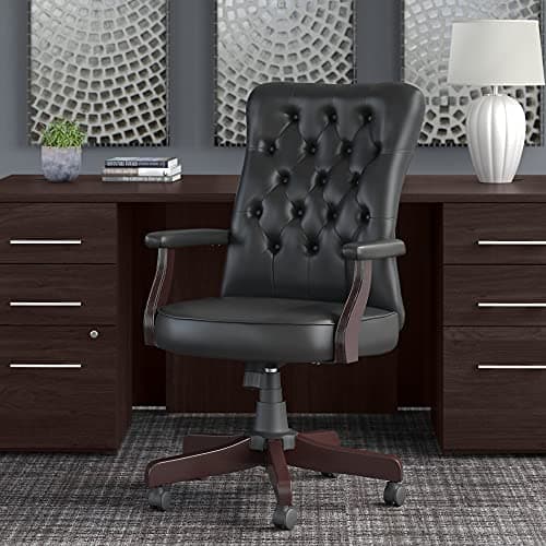 Bush Business Furniture Arden Lane High Back Tufted Office Chair with Arms in Black Leather, Comfortable Computer Desk Seating for Home or Professional Workspace