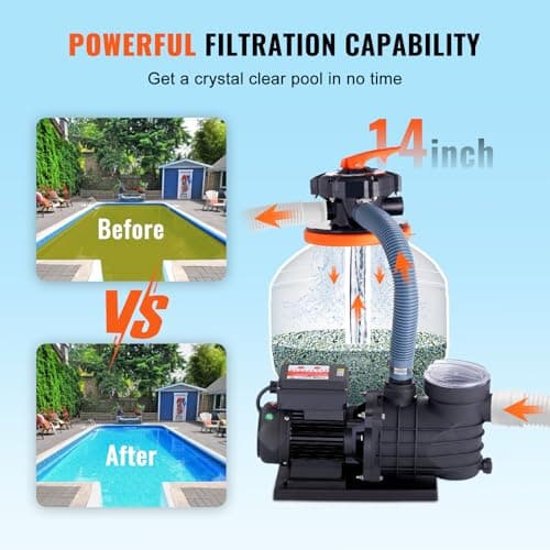 VEVOR 14-inch Sand Filter Pump for Above Ground, Digital Programmer Timer, 3000 GPH, 3/4 HP Pool Pumps System & Filters Combo Set with 6-Way Multi-Port Valve & Strainer Basket, Easy Installation