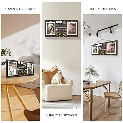 Then & Now Anniversary Picture Frame - 1-99 Years Anniversary Wedding Gift for Couple, Engagement Bridal Shower Gifts for Couples Wood Photo Frame Holds 2 4x6 Inches Photos