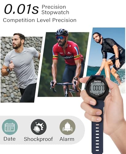 SOCICO Mens Digital Watch Sports Waterproof Outdoor Large Face Military Watches with Stopwatch Back Light Alarm Date Display