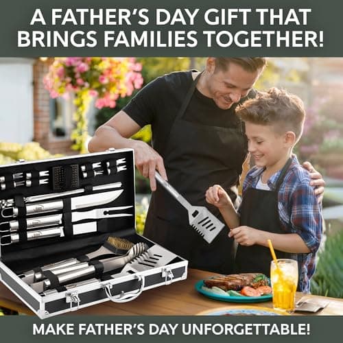 Kaluns Grilling Accessories, Birthday Gifts for Men Grilling Gifts, Heavy Duty Stainless Steel BBQ Grill Tools Set for Outdoor Grill with Aluminum Case and Apron, Husband Dad Gifts for Christmas