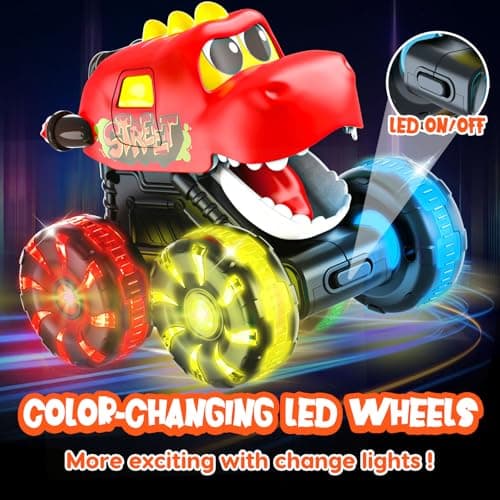 LED Wheels Dino Truck Toys for Toddler Boys Girls Gifts, Dinosaur Cars for 2 Year Old Boy Christmas Birthday Gifts Monster Truck Toys Dinosaur Cars, Press and Go Light Up Cars for Toddlers B0F5PVJJ9J