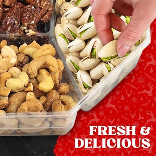 Christmas Nuts Gift Basket for Holiday Season, Premium Mixed Nut Assortment Gift Gourmet Snack Food Present Box, Christmas Gift Basket for Family (7 Sectional)