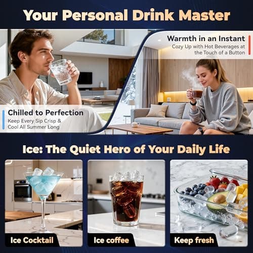 Tehanld Water Dispenser with Ice Maker, 4-in-1 Top Loading Water Cooler with Hot, Cold & Room Temp Water, 35lbs/Day Fast Ice Making, Child Safety Lock, Fits 2-5 Gallon Bottles for Home & Office