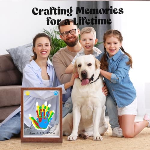 Bixinyo Family Handprint Kit with Light, Baby Hand and Footprint Keepsake Wooden Frame, Family Gifts for Mom, New Parents, Mother's Day, Adoption Gifts, 5 Non-Toxic Paints (Light, Maroon) B0GQGTNBSD