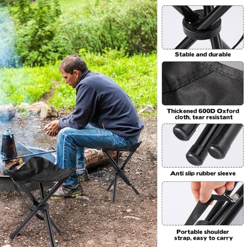Travel Folding Camping Stool, 14.6 inches Lightweight Outdoor Tripod Chair and Maximum weight 210 lbs Portable Party Chair Fishing Chairs Seat for Camp Hiking Beach Garden and Painting (Black)