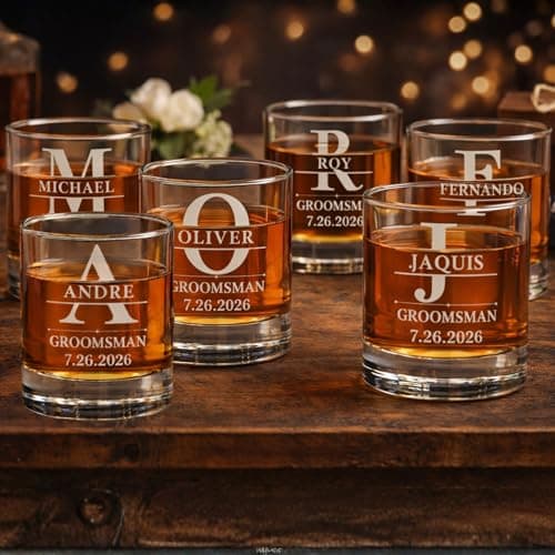 Six groomsmen glasses for larger wedding party gifts Groomsmen Engraved Whiskey Glass Set of 6 B0GM8TX93M