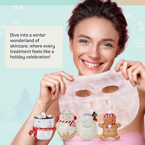 SpaLife Holiday Treats Facial Masks 12-Pack Assorted - Festive Christmas Skincare for Hydration and Refreshment - Gingerbread, Sundae, Cocoa & Eggnog