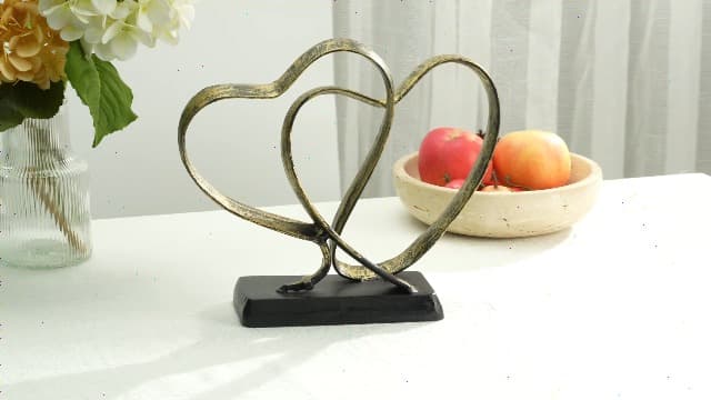 Anniversary Wedding Gifts for Couple - Two Hearts and Cross Iron Sculpture, 1st to 50th for Her and Him,Decorative Hearts Statue Includes Present Box and Poem Card