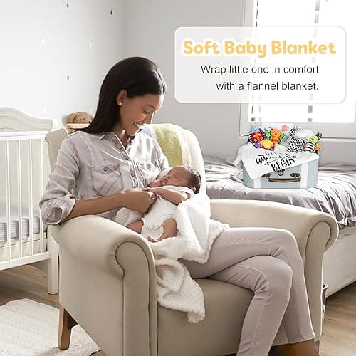 Baby Gift Set, Baby Shower Gifts, Black and White High Contrast Baby Toys 0-6 Months for Newborn Essentials Infant Rattle Socks Elephant Toys Blanket Onesies Baby Gift Basket for Girls Boys