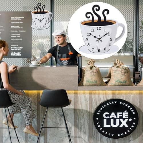 Fomaris Kitchen Clock Coffee Cup Wall Decor, Cafe Decorative Kitchen Wall Clocks Battery Operated for Home Office
