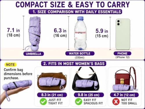8.6 oz Lightweight, Small Portable for Sun & Rain, Fit Purse & Backpack, Travel essentials for Disney & European Trip BAODINI Mini Travel Umbrella with UV Sun Protection, Compact Pocket-Size B09Q2PQ7ZB