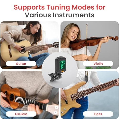 Pyle Digital Guitar Tuner Clip On, High Accuracy Chromatic Tuner for Electric and Acoustic Guitars, Bass, Violin, Ukulele, Adjustable and Rotatable, Auto Shut-Off Function