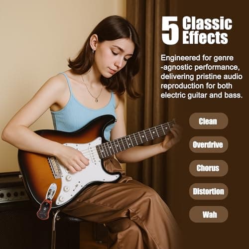 OW Portable Headphone Amp Synthesizer Pocket Plug Amplifier Rechargeable for Electric Guitar with Bluetooth Receiver Support 5 Effects: Clean/Chorus/Flanger/Metal/Wah