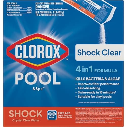 Clorox® Pool&Spa™ Shock Clear, for Crystal Clear Swimming Pool Water, Swim-ready in 15 minutes, Suitable for vinyl pools (6-Pack)