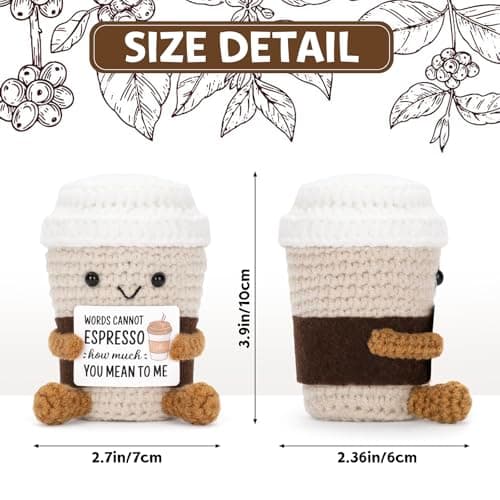 Funny Positive Coffee, Emotional Crochet Doll, Cute Crochet Potato Partner Toy with Positive Card Cheer Up Funny Gag Gifts for Best Friend Birthday Women Teacher Fall（Coffee B0DW8XPF2P