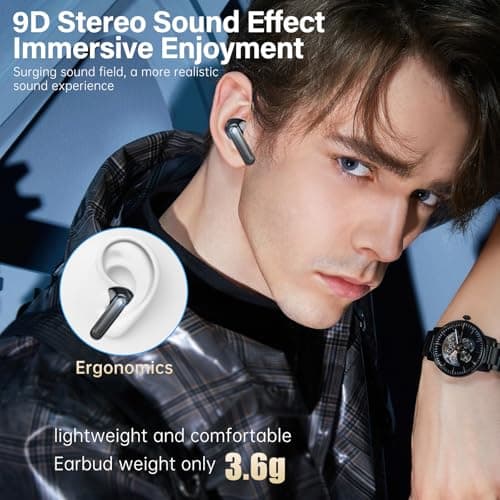 Fhumsh A10 Pro Wireless Earbuds, Bluetooth 5.3 Headphones HiFi Stereo 50H Playback LED Digital Display Ear Buds with ENC Noise Canceling Headset, IPX7 Waterproof Earphones for Gym/Running/Work, Black