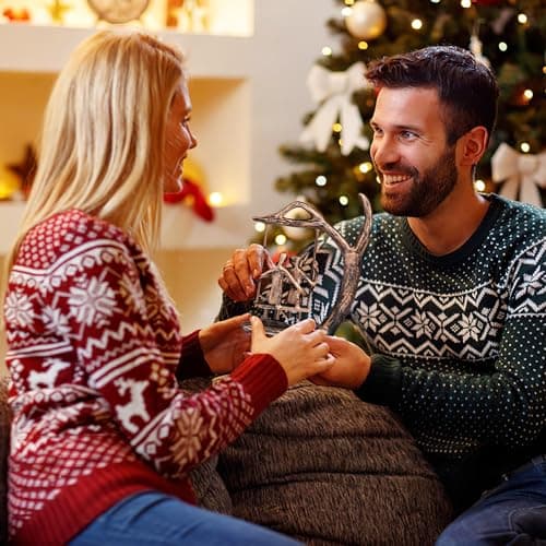 Anniversary Wedding Gifts for Couple/Her - Romantic Couple Statue in Love, Antique Bronze Metal Figurine Sweet Loving Together Iron Sculpture Decor, Gifts for Wife Husband Christmas