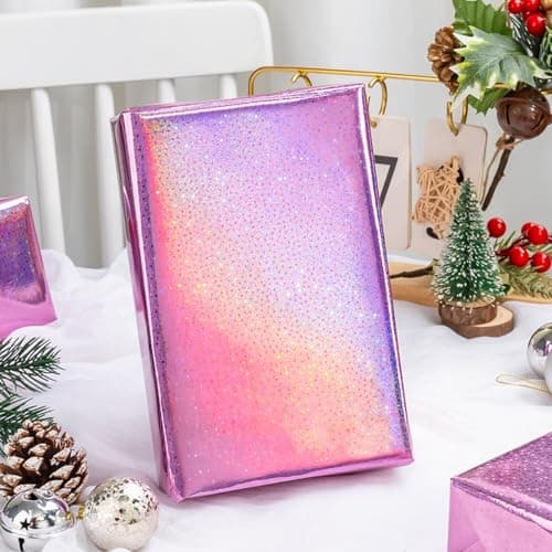 Burymento Pink Wrapping Paper Roll, Metallic Holographic Star Gift Wrap for Birthday, Valentines, Mothers day, Graduation, Wedding, Fathers day, Baby Shower, Christmas (17 IN x 32.8 FT) B0D9NFKFFC