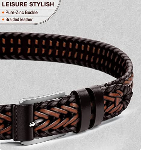 BULLIANT Mens Belts,Leather Woven Braided Belts for Gift Men Casual Jeans Golf