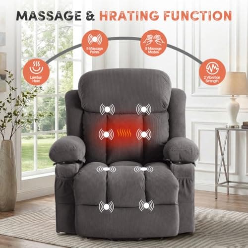 BOSMILLER Power Lift Recliner Chair with Massage and Heat for Elderly, Electric Recliner Single Sofa with Two Cup Holders, Extended Footrest, Side Pocket and USB Charge Port for Living Room