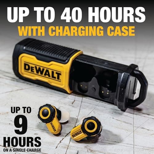 DEWALT Heavy Duty Bluetooth Jobsite Pro X2 ANC True Wireless Earbuds, Active Noise Cancelling Work Earbuds, Turn Dial Controls, 10Hr Runtime (40+ w/Case), 4 EQ Modes, IP54