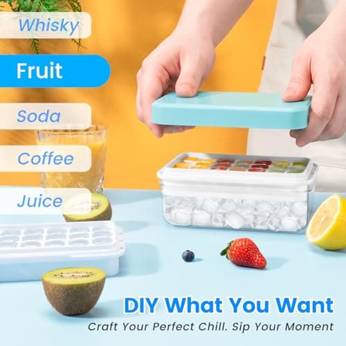 Ice Cube Tray with Lid and Bin, PHINOX 56 pcs Ice Trays for Freezer, Ice Cube Trays for Freezer with 2 trays, Container, Lid & Ice Scoop, BPA Free