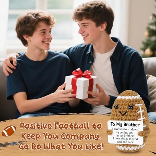 Mini Funny Brother Gifts from Sister Brothers, Positive Birthday Gift for Brother Adult, I Love You Small Cool Cute Football, Handmade Emotional Crochet Gift