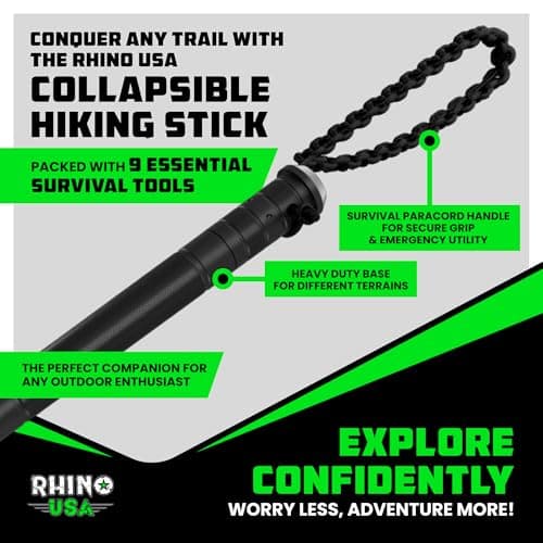 Rhino USA Tactical Hiking Stick with Integrated Survival Kit – Essential Camping Gear for Hiking & Trekking – Durable Tactical Gear for Outdoor Adventures